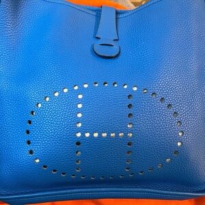Authentic Hermes Evelyne PM Taurillon Clemence Bleu Hydra - Pre Owned Pristine